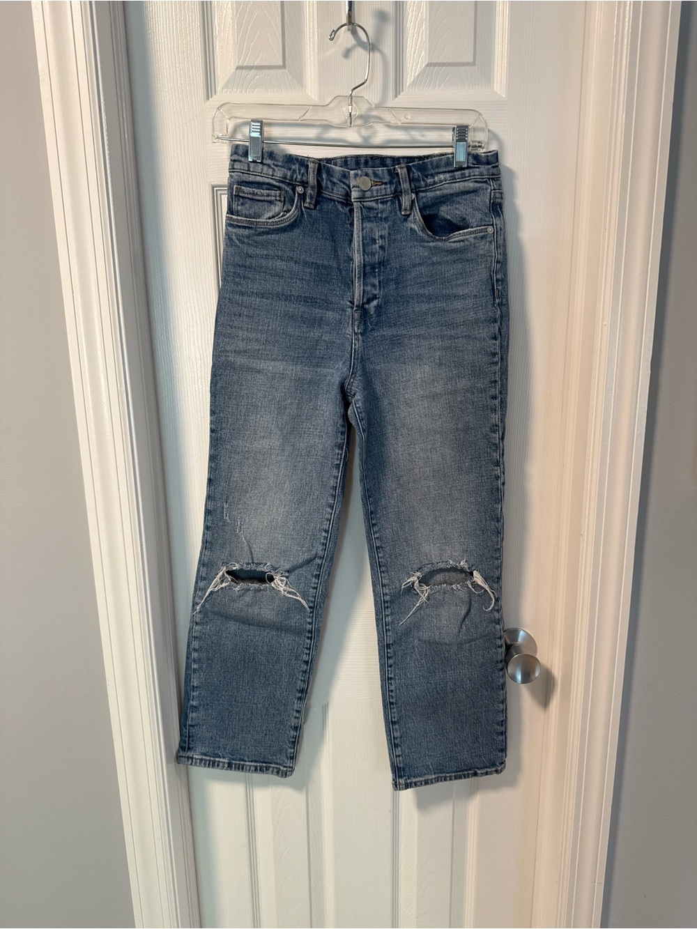 Blank NYC High-Rise Distressed Knee Straight-Leg Jeans - Medium Wash Denim
